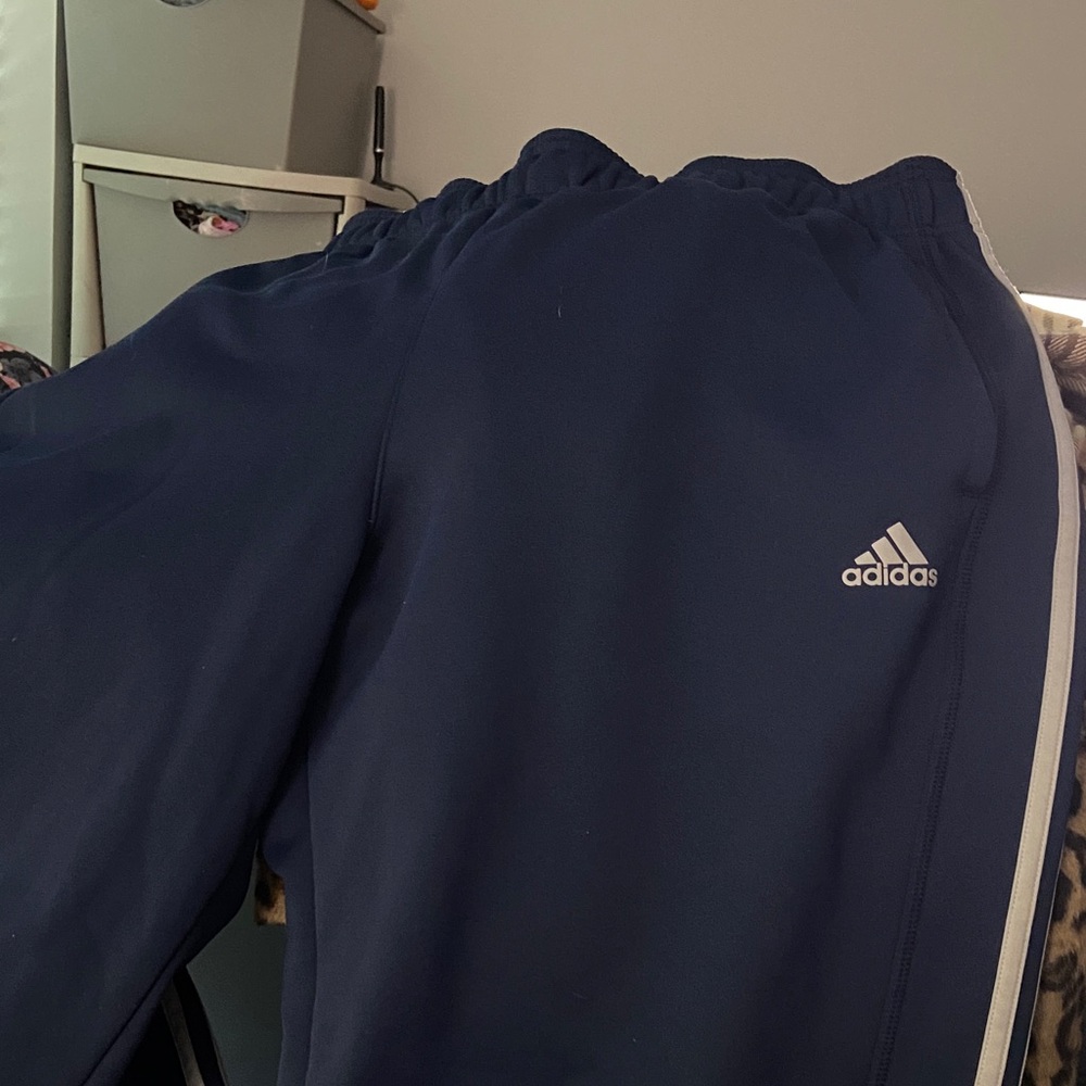 adidas men’s 2x LT Navy Blue Track Pants with gray Stripes